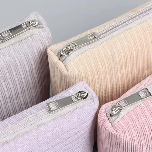 Travel Cute Makeup Bag Portable Solid Color Corduroy Large Toiletry Bag 